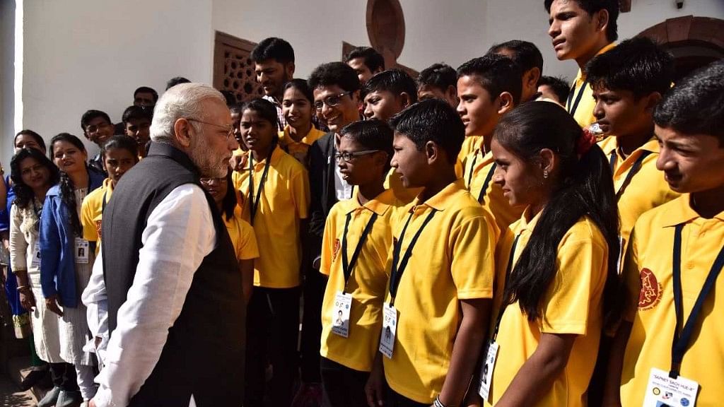 File image of PM Modi with students.