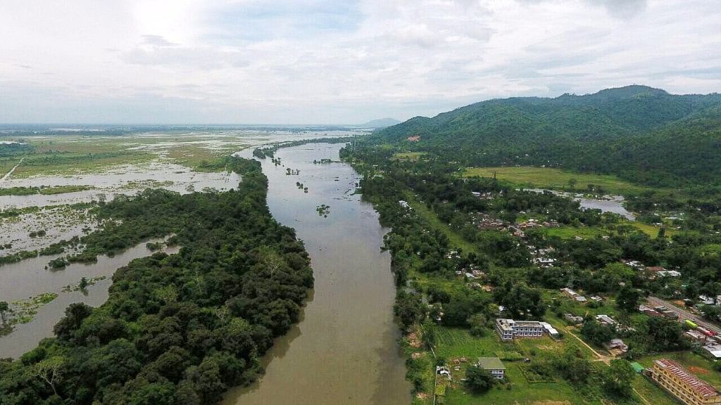 An aerial view of flood hit Kaziranga National Park.