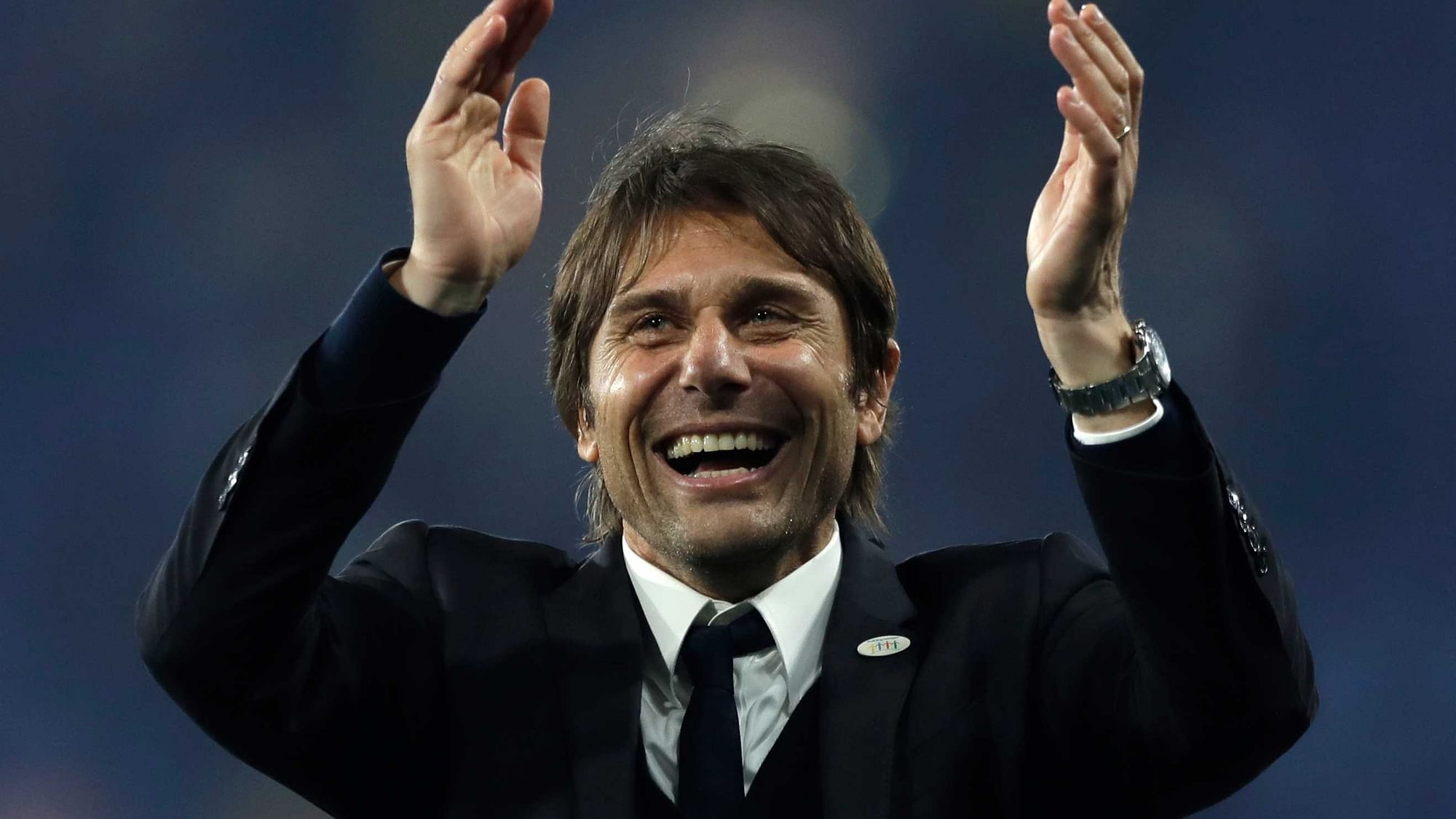 Chelsea’s manager Antonio Conte celebrates during an English Premier League match