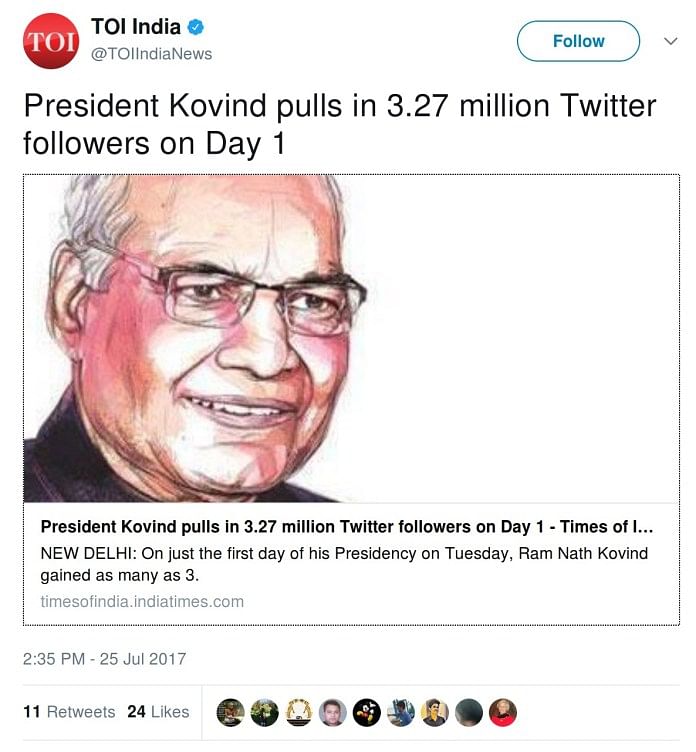 Prez Kovind makes Twitter debut, gains 3 million followers in 1 hour. If you believed that, you need to read this.