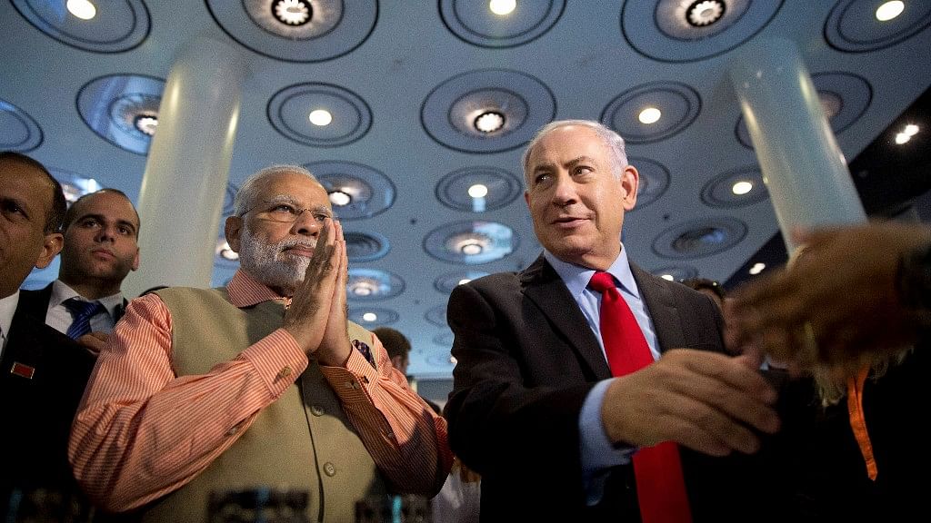 Indian Prime Minister Narendra Modi with Israeli Prime Minister Benjamin Netanyahu  in Tel Aviv.