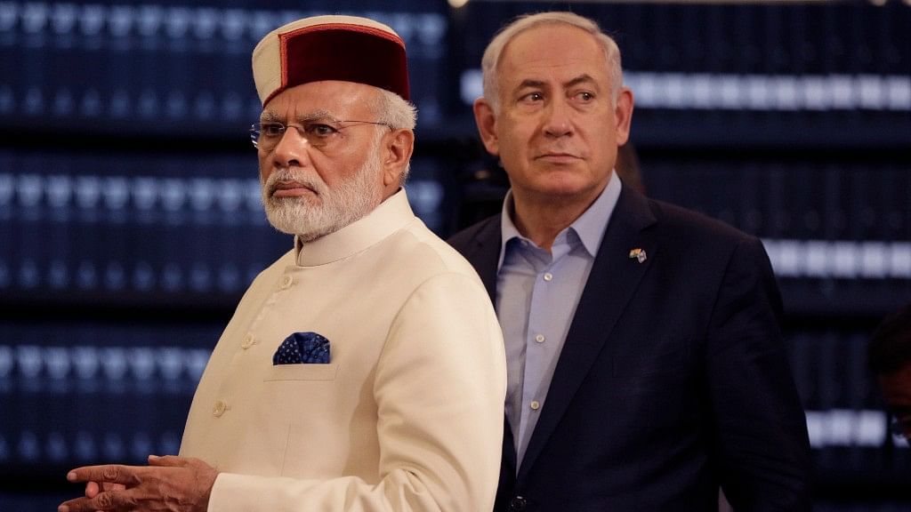 Indian Prime Minister Narendra Modi and Israeli Prime Minister Benjamin Netanyahu at the Yad Vashem Holocaust memorial museum in Jerusalem. (Photo: AP)