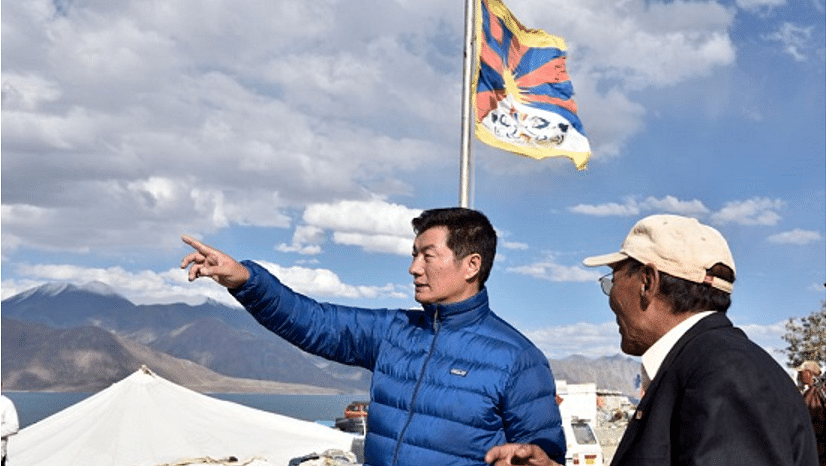 President Dr Lobsang Sangay of Central Tibetan Administration at the Pangong Tso lake in Ladakh on 5 July 2017.