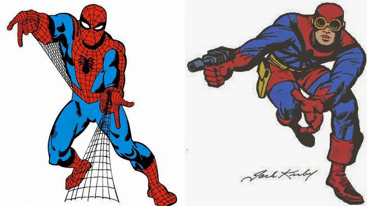 Steve Dikto’s Spiderman (left) and Jack Kirby’s prototype (right)