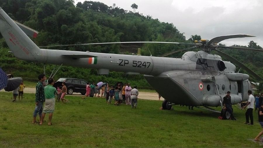 Union Minister Kiren Rijiju escaped unhurt when his chopper made an emergency landing on a small field in Itanagar on Tuesday.&nbsp;