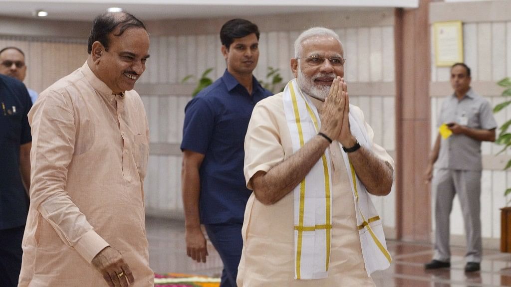 Prime Minister Narendra Modi and Union Minister Ananth Kumar arrive to attend an all-party meeting ahead of the Monsoon Session of the Parliament.
