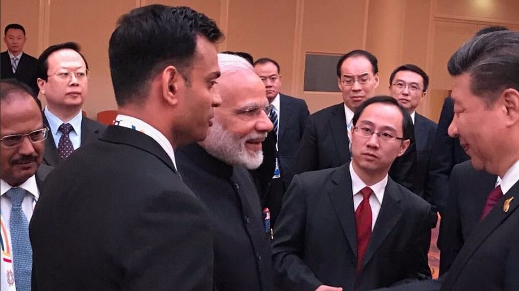 PM Modi and Chinese President Xi Jinping meet on the sidelines of the G20 Summit in Hamburg.&nbsp;