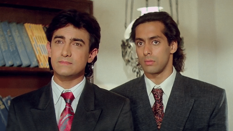 Aamir and Salman Khan in a scene from <i>Andaz Apna Apna. </i>