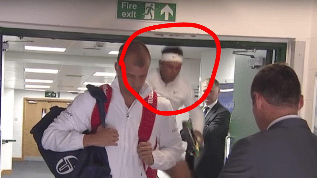 Rafael Nadal hit his head on the door frame right before the start of the match against Muller.&nbsp;