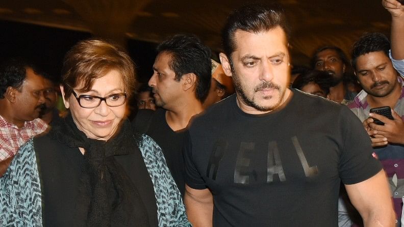 Salman Khan with Helen at the airport.&nbsp;