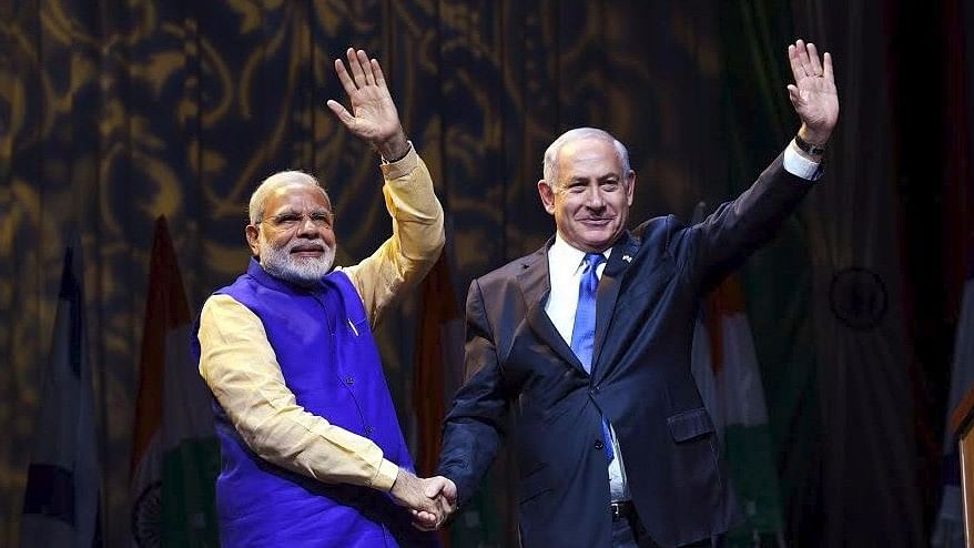 PM Modi and Israeli Prime Minister Benjamin Netanyahu at Tel Aviv on Wednesday evening.&nbsp;