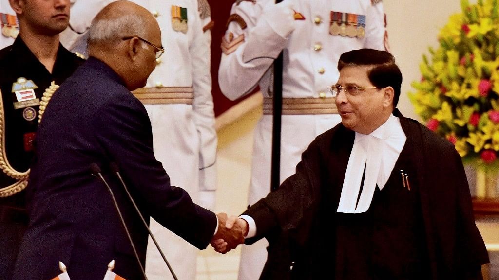 India’s 45th CJI Dipak Misra (right) with President Ramnath Kovind (left).