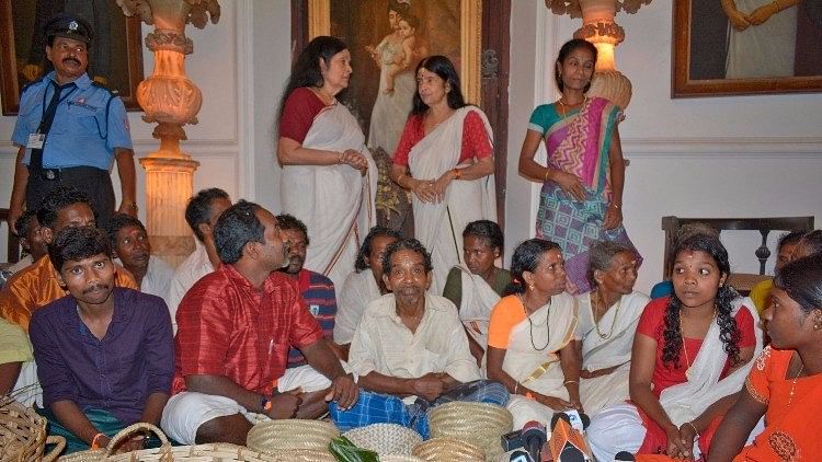 Members of the Kani tribe, who live in forests met members of the Travancore Royal family and offered ‘Thirumulkazhcha’.