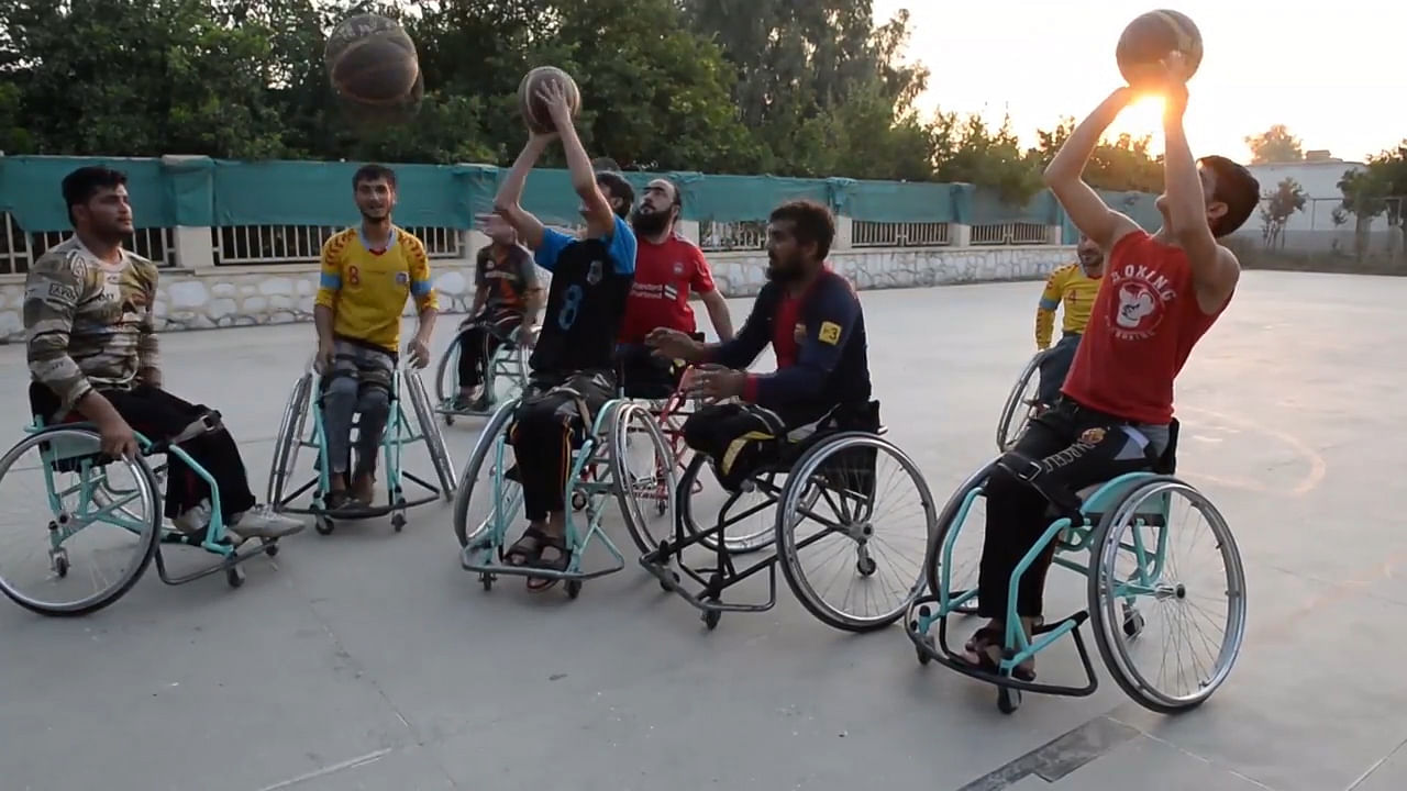 Amputees from Afghanistan showing off their wheelchair-basketball prowess.