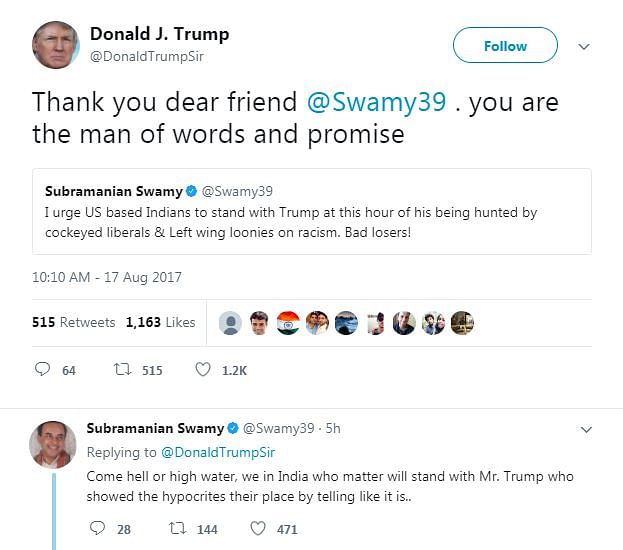 Subramanian Swamy gets trolled on Twitter after replying to what he believed was Trump’s official account.