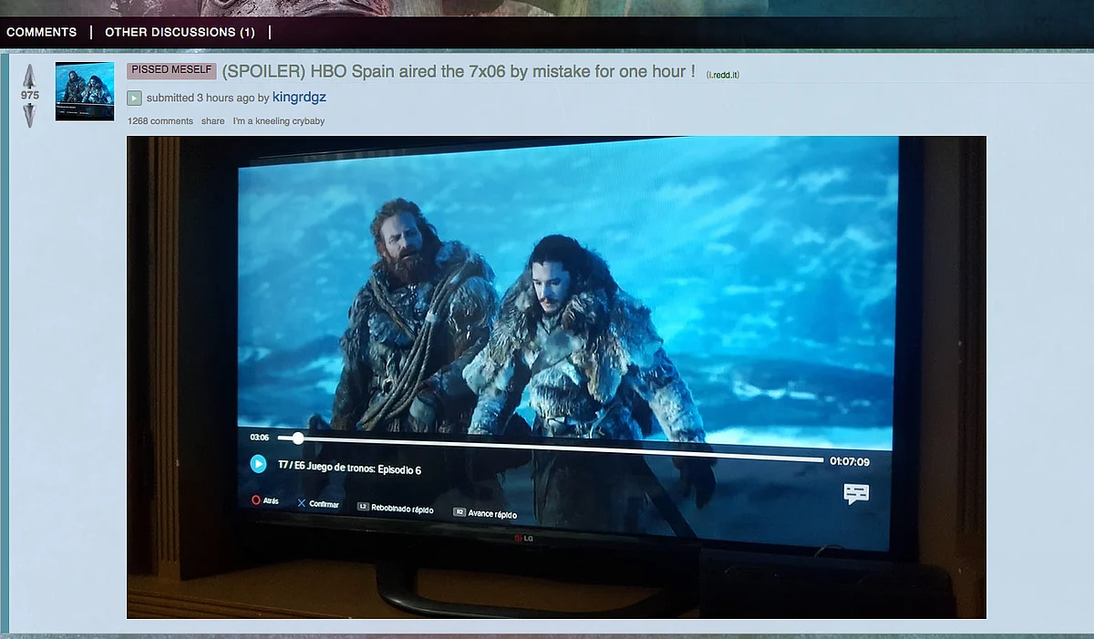 The Reddit thread that claims HBO Spain played out <i>GoT</i> episode 6 of season 7.