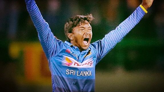 Sri Lanka’s Akila Dananjaya appeals for a wicket during the second ODI against India.