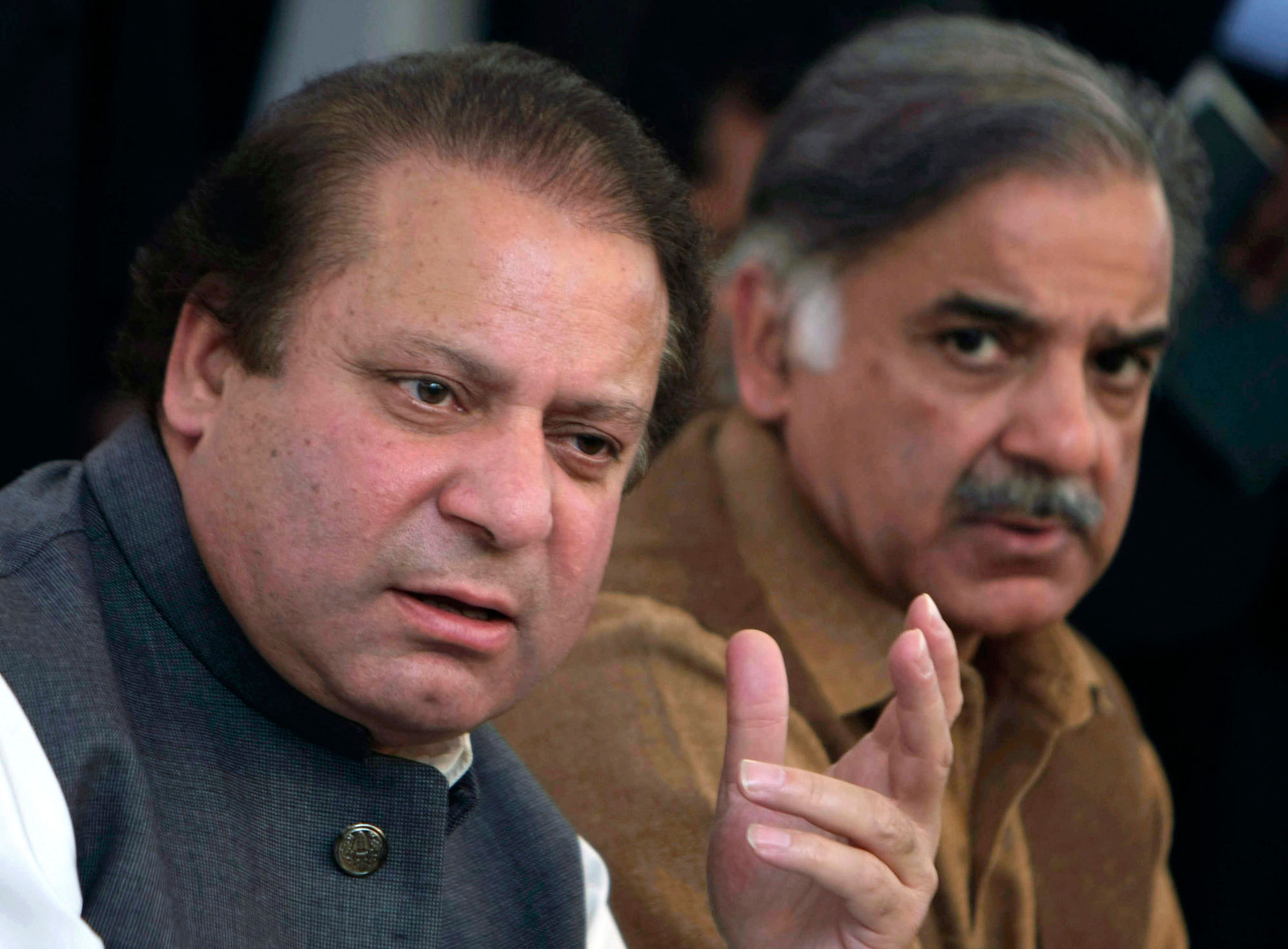 <div class="paragraphs"><p>File photo of Pakistan’s deposed Prime Minister Nawaz Sharif, left, addressing a news conference with his brother Shahbaz Sharif in Lahore, Pakistan.</p></div>