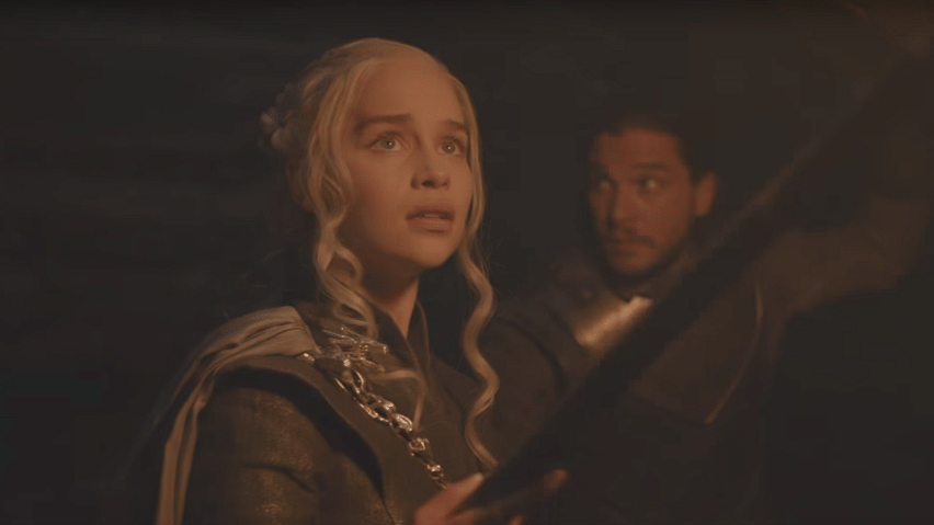Jon Snow and Daenerys Targaryen in the cave in <i>Game of Thrones</i> S07E04 episode titled <i>The Spoils of War.</i>