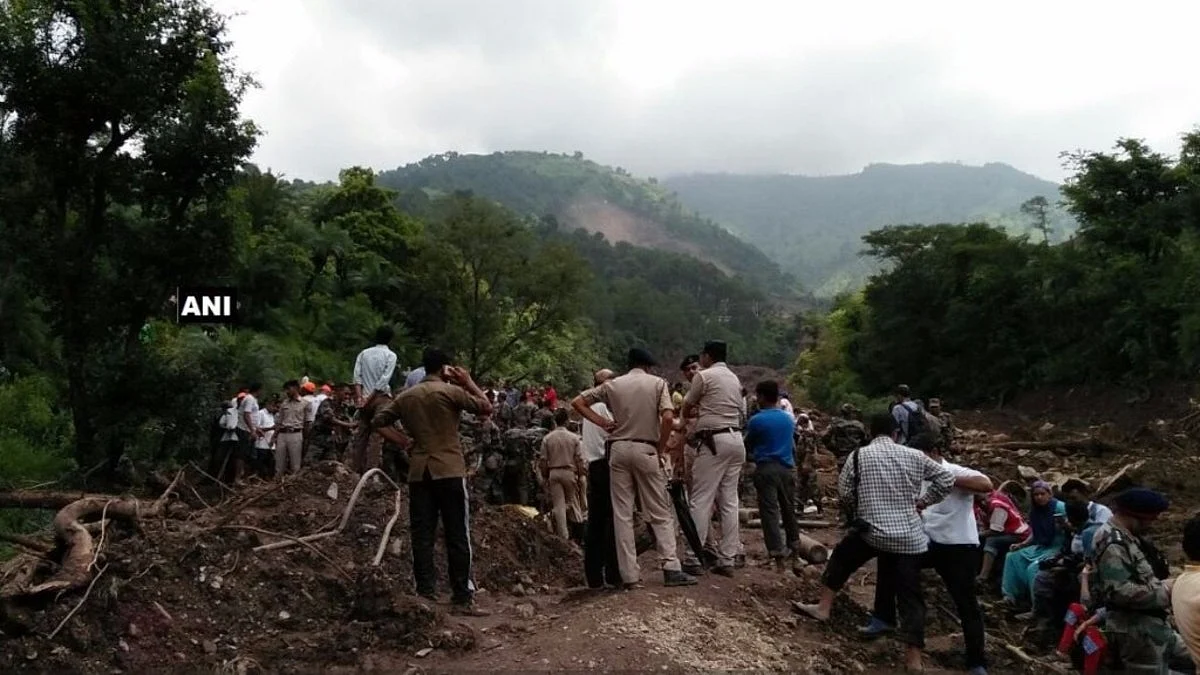 The landslide on the Mandi-Pathankot National Highway swept away the road and the buses for almost 800 metres down into a gorge. 