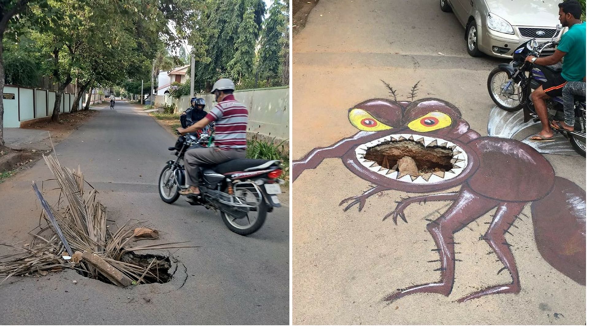Bengaluru-Based Artist Turns Pothole Into Menacing Mosquito&nbsp;