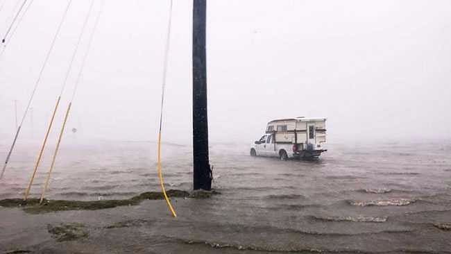 A vehicle caught in the Hurricane Harvey.
