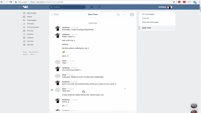 A glimpse of a conversation between a ‘curator’ and user pretending to be interested in playing the game. 