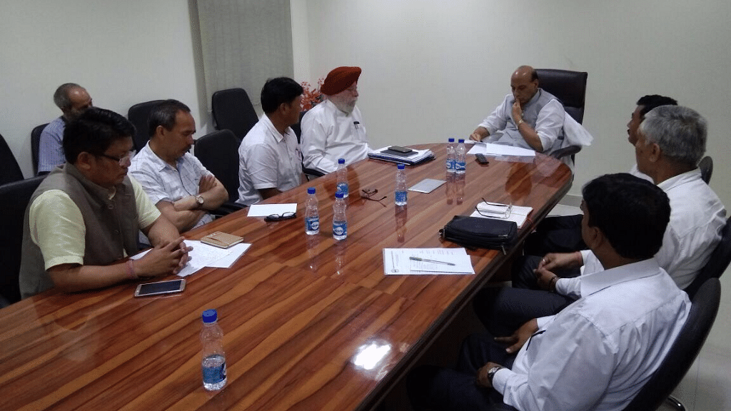 Home Minister Rajnath Singh with a delegation of GJM leaders