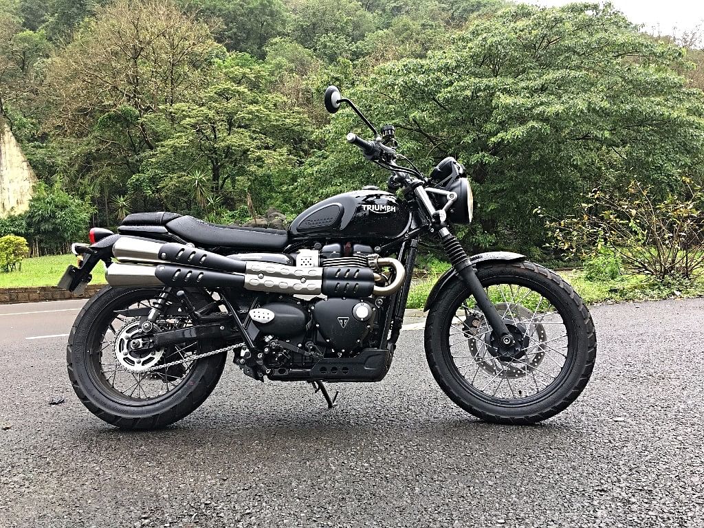 The Triumph Street Scrambler adds a degree of off-road capability to the classic open-road cruiser motorcycle.