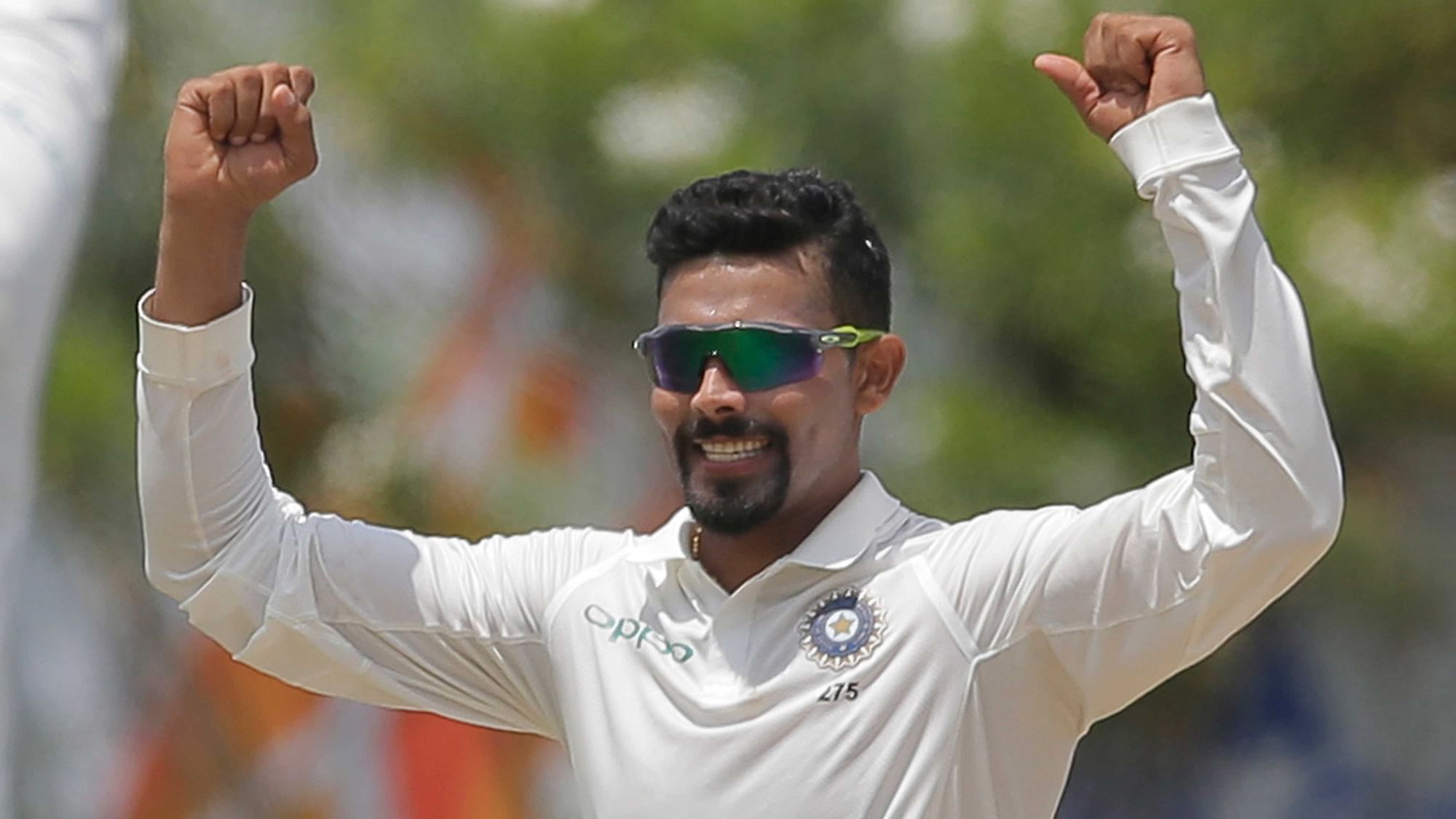 Jadeja celebrates a wicket during the ongoing Test series between India and Sri Lanka