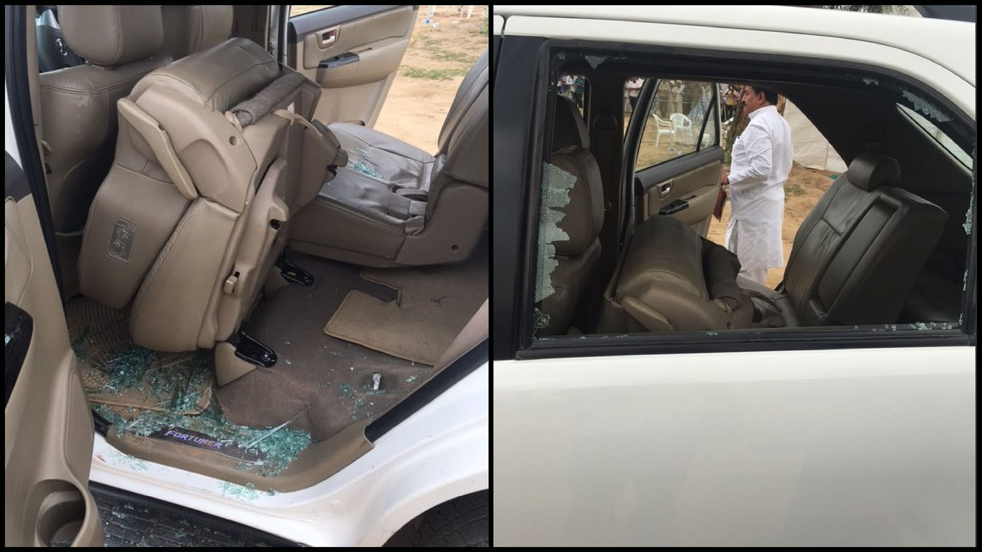 One of the cars from Rahul Gandhi’s envoy after it was attacked.