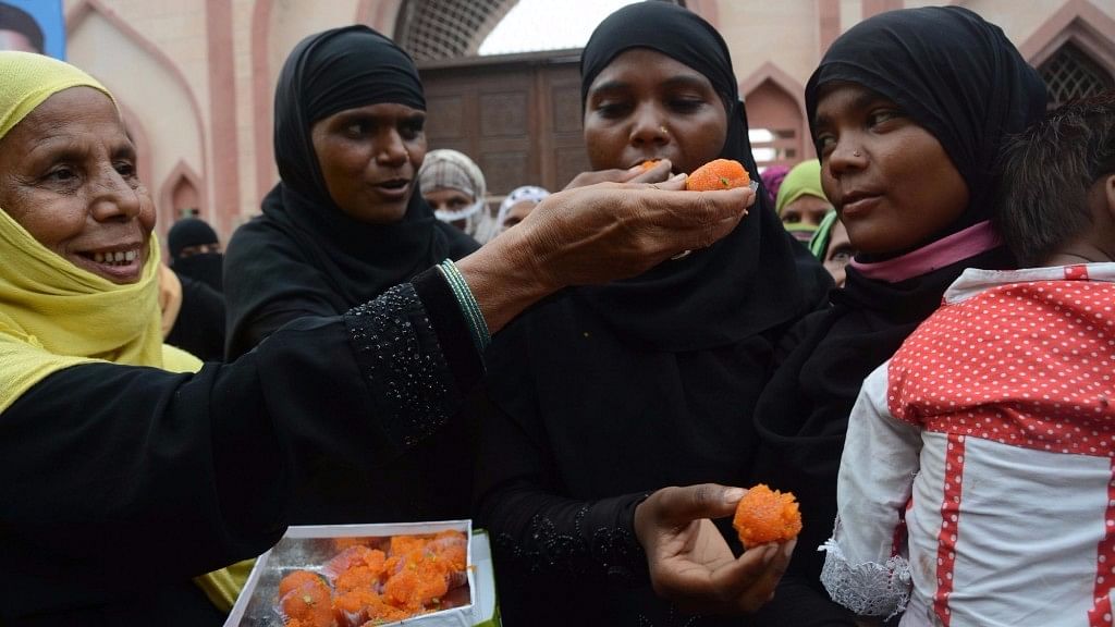 Muslim women celebrating Supreme Court’s triple talaq verdict in Lucknow.