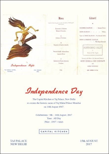 Taj Mahal Hotel has unveiled a special Independence Day menu priced at Rs 1947 only!