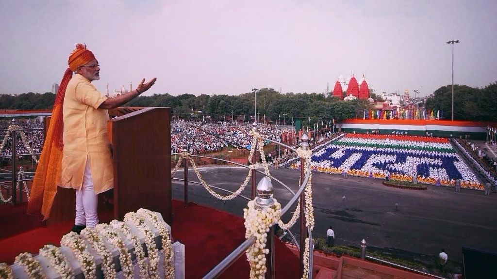 India’s Prime Minister Narendra Modi speaks at the Red Fort on India’s 71st Independence Day.
