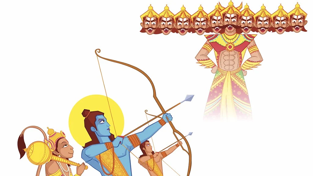 Rama killing Ravana on Dussehra.