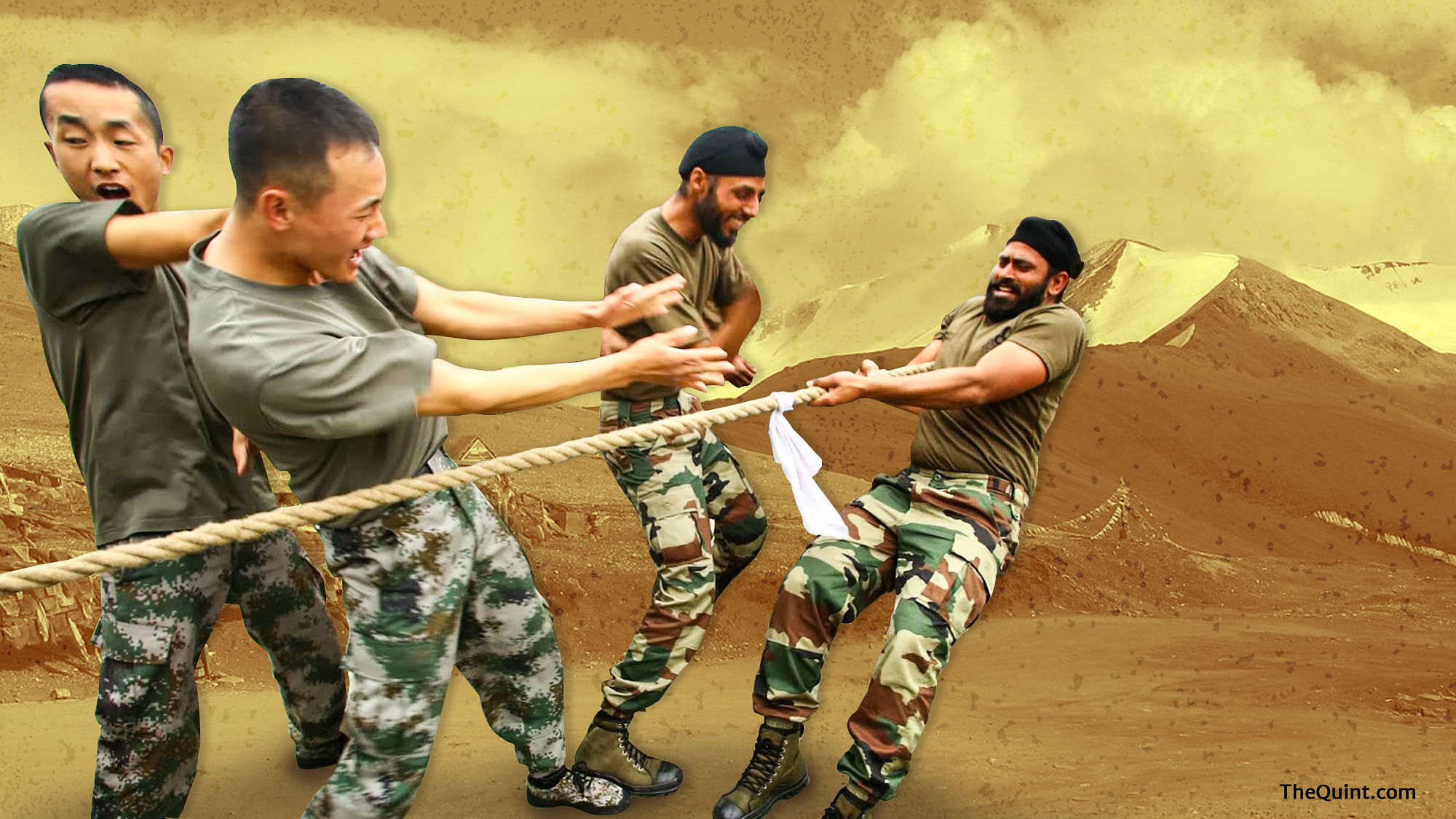 

File photo of Indian and Chinese soldiers participating in a joint exercise, hand-in-hand, 2015.