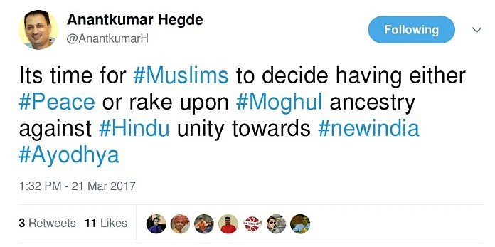What Minister Anantkumar Hegde’s Tweets Tell Us About His Mindset