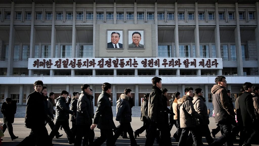 North Koreans gather at the Pyongyang Indoor Stadium.&nbsp;