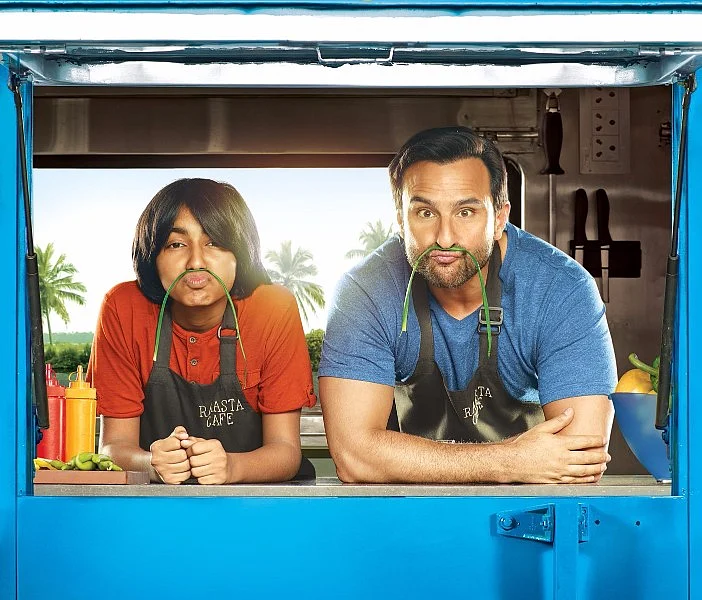 Saif Ali Khan with Svar Kamble on the poster of <i>Chef.</i>