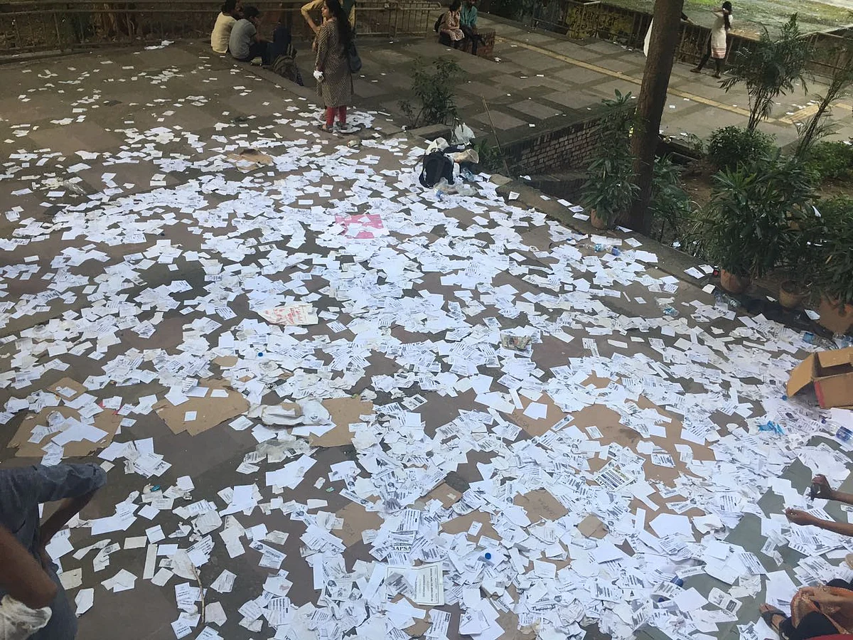 Campaign pamphlets strewn across the JNU campus.