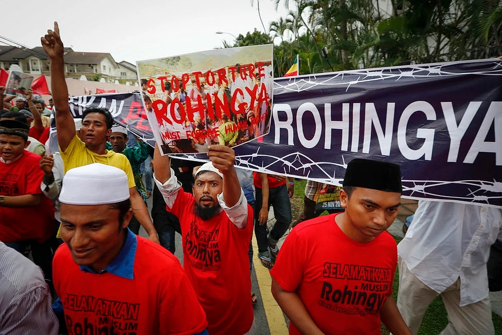 Ethnic Rohingya groups protesting against violence meted out on them.