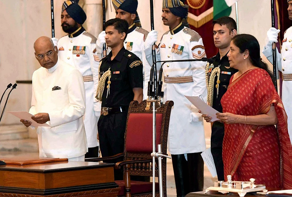 President Ram Nath Kovind administers oath to Nirmala Sitharaman as a Cabinet Minister at a ceremony at Rashtrapati Bhavan in New Delhi. 