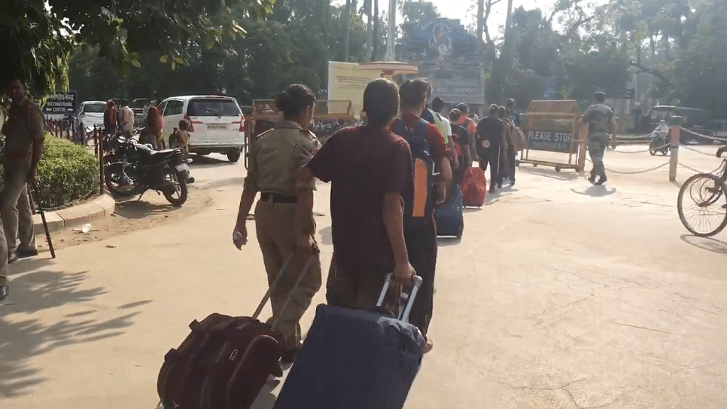 Students vacating the the hostel.