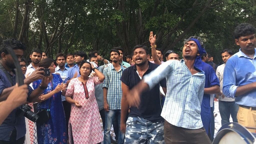 JNU students dancing and celebrating after the elections.