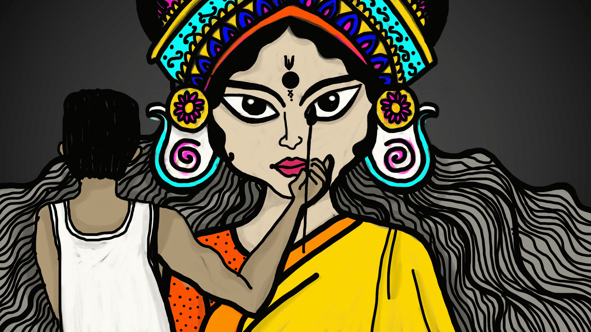 Devi Durga - Kalighat Painting Style