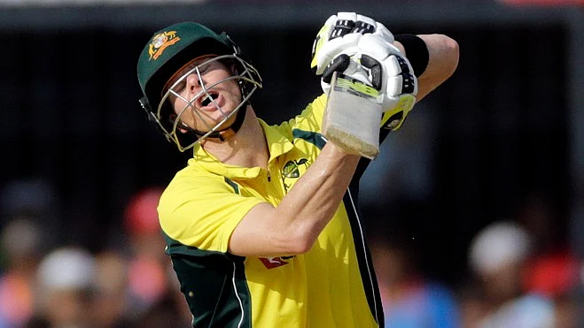 Steve Smith reacts during the third ODI against India.