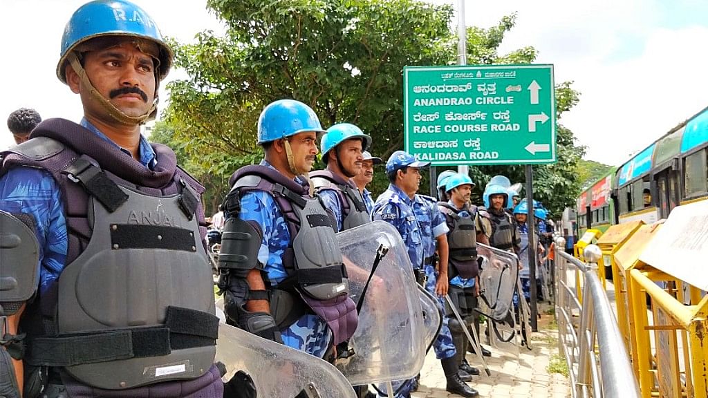 More than 600 policemen and 140 central forces were deployed at Bengaluru’s Freedom Park on Tuesday.&nbsp;