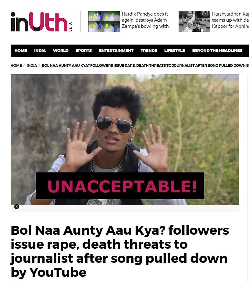 Harassment faced by a reporter at The Quint over ‘Bol Na Aunty’ song has been reported by several media outlets.