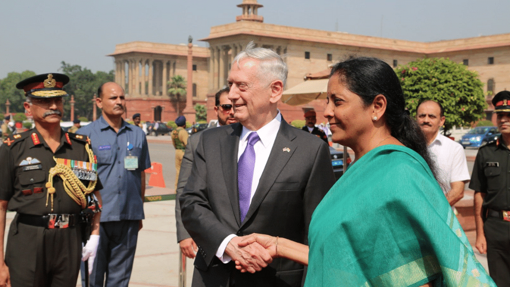US Defence Secretary James Mattis with Defence Minister Nirmala Sitharaman.