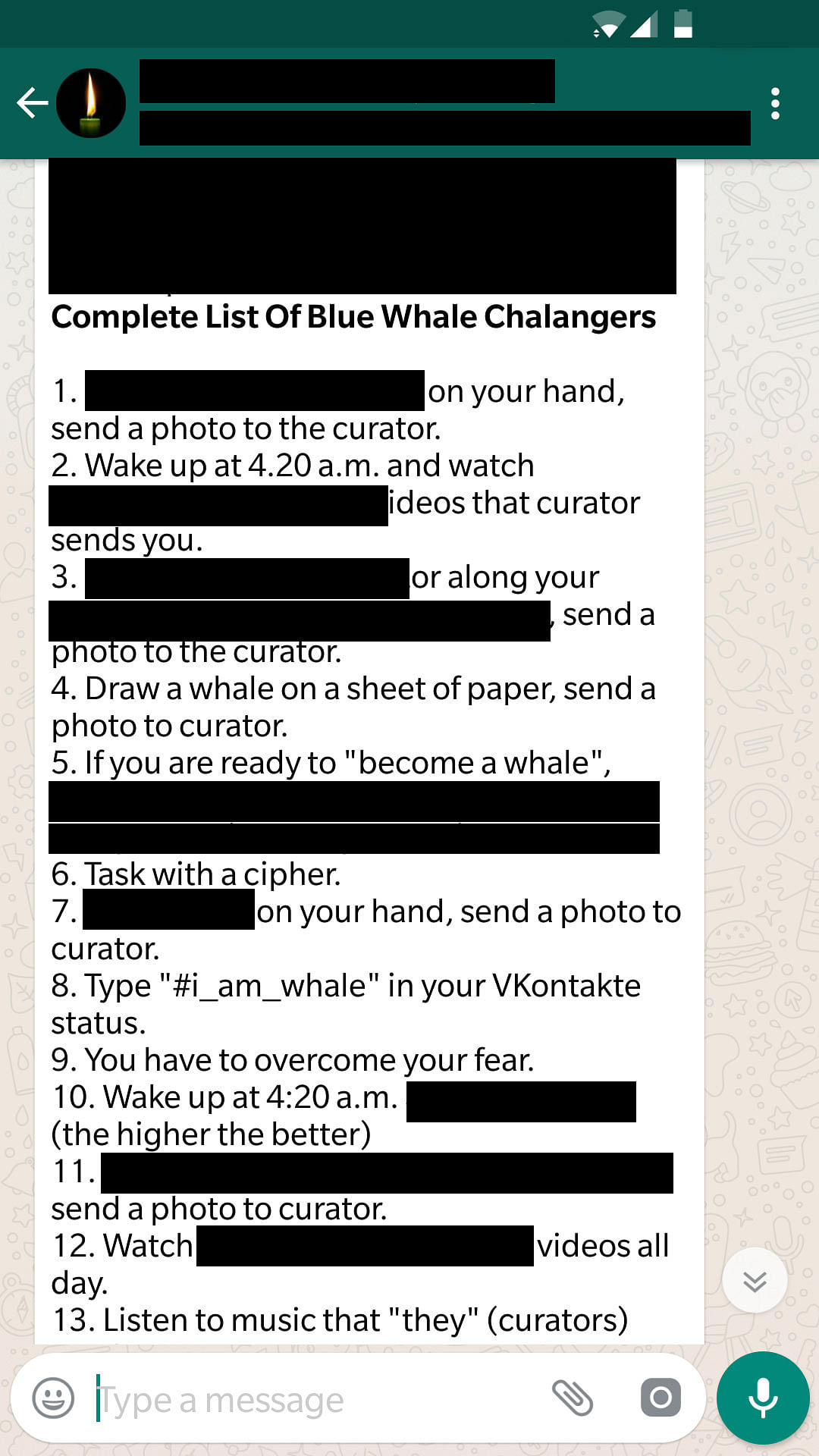 Messages listing out all the tasks of Blue Whale Challenge have been doing the rounds for weeks. 